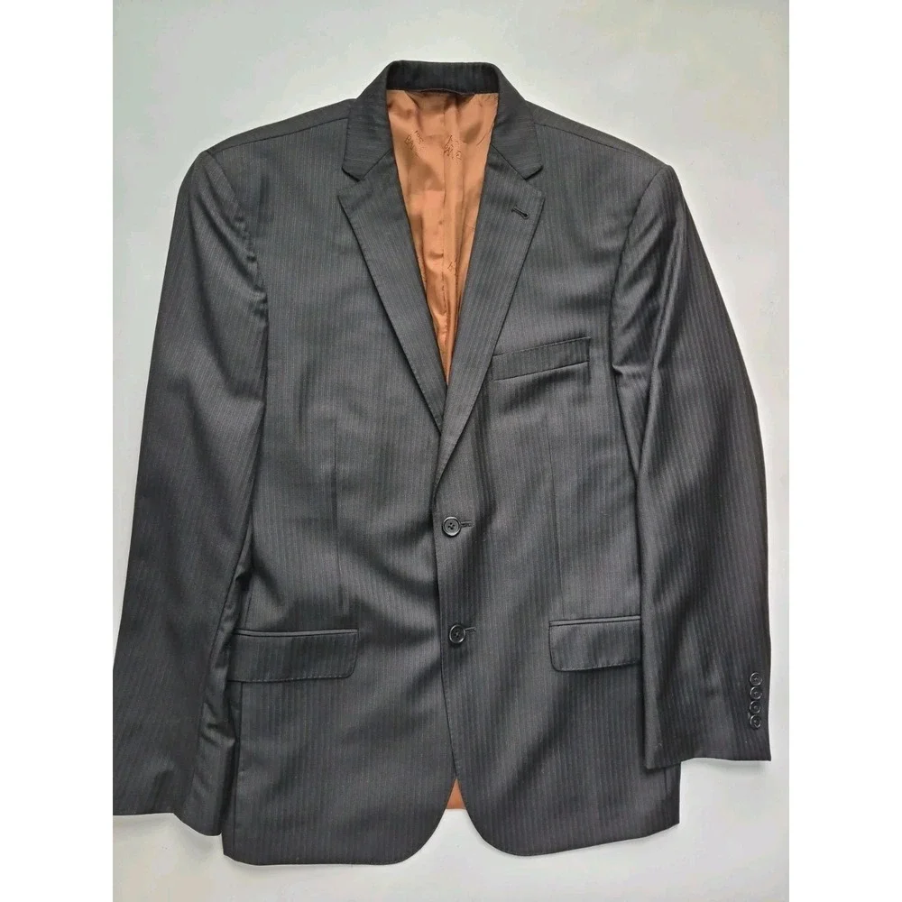 Jos A Bank Joseph Mens Slim Fit Wool Sports Coat 40R Black Striped 2 Button P502